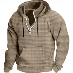 New OUKU Men's Hoodie Quarter Zip Hoodie Black White Wine Army Green Navy Blue Hooded Plain Ribbed Textured Knit-texture Sports & Outdoor Daily Holiday Polyester Streetwear Basic Casual Spring & Fall