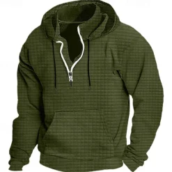 New OUKU Men's Hoodie Quarter Zip Hoodie Black White Wine Army Green Navy Blue Hooded Plain Ribbed Textured Knit-texture Sports & Outdoor Daily Holiday Polyester Streetwear Basic Casual Spring & Fall