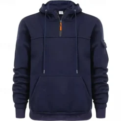 OUKU Men's Hoodie Quarter Zip Hoodie Black Navy Blue Khaki Dark Gray Gray Hooded Plain Pocket Sports & Outdoor Daily Holiday Streetwear Cool Casual Winter Spring & Fall Clothing Apparel Hoodies