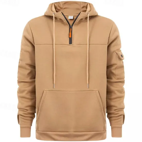 OUKU Men's Hoodie Quarter Zip Hoodie Black Navy Blue Khaki Dark Gray Gray Hooded Plain Pocket Sports & Outdoor Daily Holiday Streetwear Cool Casual Winter Spring & Fall Clothing Apparel Hoodies