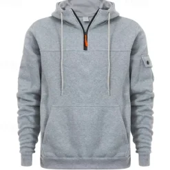 OUKU Men's Hoodie Quarter Zip Hoodie Black Navy Blue Khaki Dark Gray Gray Hooded Plain Pocket Sports & Outdoor Daily Holiday Streetwear Cool Casual Winter Spring & Fall Clothing Apparel Hoodies