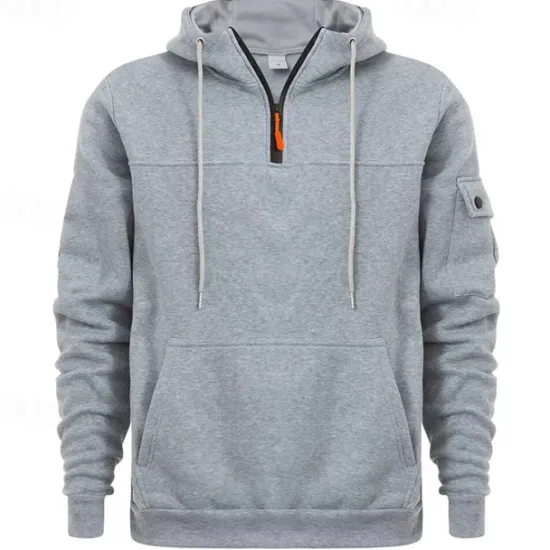 OUKU Men's Hoodie Quarter Zip Hoodie Black Navy Blue Khaki Dark Gray Gray Hooded Plain Pocket Sports & Outdoor Daily Holiday Streetwear Cool Casual Winter Spring & Fall Clothing Apparel Hoodies