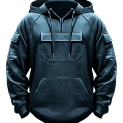Outlet OUKU Men's Hoodie Quarter Zip Hoodie Black Army Green Navy Blue Khaki Dark Gray Hooded Plain Pocket Sports & Outdoor Daily Holiday Streetwear Basic Casual Spring & Fall Clothing Apparel Hoodies