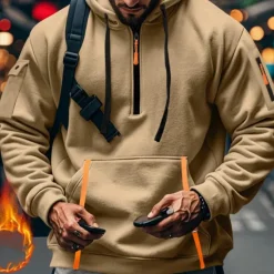 Clearance OUKU Men's Hoodie Quarter Zip Hoodie Black Navy Blue Khaki Light Grey Dark Gray Hooded Plain Pocket Sports & Outdoor Daily Holiday Polyester Streetwear Basic Casual Spring & Fall Clothing Apparel Hoodies