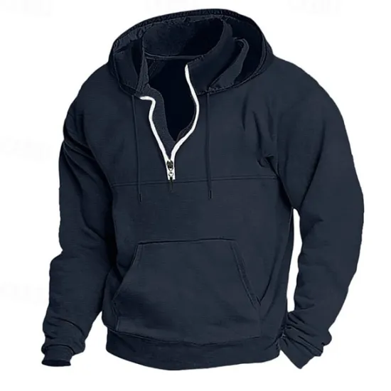 Outlet OUKU Men's Hoodie Quarter Zip Hoodie Apricot Black Navy Blue Dark Gray Hooded Plain Pocket Sports & Outdoor Daily Holiday Polyester Streetwear Basic Casual Spring & Fall Clothing Apparel Hoodies
