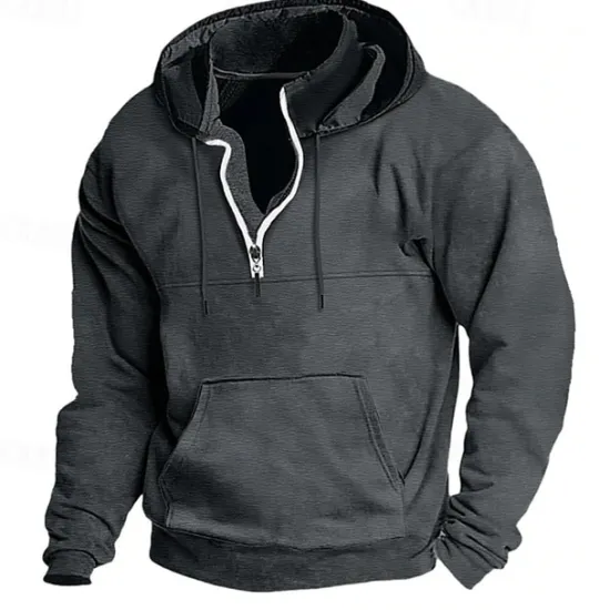 Outlet OUKU Men's Hoodie Quarter Zip Hoodie Apricot Black Navy Blue Dark Gray Hooded Plain Pocket Sports & Outdoor Daily Holiday Polyester Streetwear Basic Casual Spring & Fall Clothing Apparel Hoodies