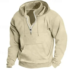 Outlet OUKU Men's Hoodie Quarter Zip Hoodie Apricot Black Navy Blue Dark Gray Hooded Plain Pocket Sports & Outdoor Daily Holiday Polyester Streetwear Basic Casual Spring & Fall Clothing Apparel Hoodies