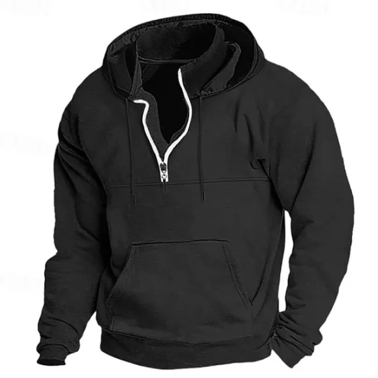 Outlet OUKU Men's Hoodie Quarter Zip Hoodie Apricot Black Navy Blue Dark Gray Hooded Plain Pocket Sports & Outdoor Daily Holiday Polyester Streetwear Basic Casual Spring & Fall Clothing Apparel Hoodies