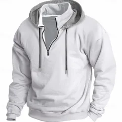 Outlet OUKU Men's Hoodie Quarter Zip Hoodie Fleece Hoodie Tactical Hoodie Black White Wine Red Khaki Hooded Plain Patchwork Half Zip Work Sports & Outdoor Casual Streetwear Basic Casual Spring & Fall