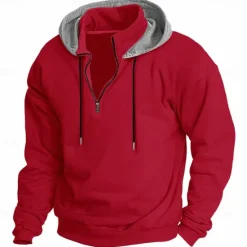 Outlet OUKU Men's Hoodie Quarter Zip Hoodie Fleece Hoodie Tactical Hoodie Black White Wine Red Khaki Hooded Plain Patchwork Half Zip Work Sports & Outdoor Casual Streetwear Basic Casual Spring & Fall