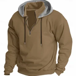 Outlet OUKU Men's Hoodie Quarter Zip Hoodie Fleece Hoodie Tactical Hoodie Black White Wine Red Khaki Hooded Plain Patchwork Half Zip Work Sports & Outdoor Casual Streetwear Basic Casual Spring & Fall