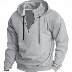 Outlet OUKU Men's Hoodie Quarter Zip Hoodie Fleece Hoodie Tactical Hoodie Black White Wine Red Khaki Hooded Plain Patchwork Half Zip Work Sports & Outdoor Casual Streetwear Basic Casual Spring & Fall