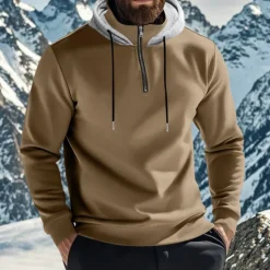 New OUKU Men's Hoodie Quarter Zip Hoodie Fleece Hoodie Apricot Black White Wine Red Hooded Half Zip Plain Pocket Sports & Outdoor Daily Holiday Polyester Streetwear Basic Casual Fall & Winter Clothing Apparel