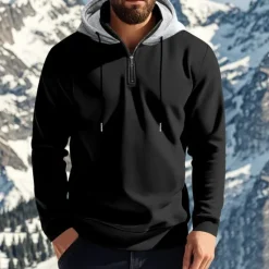 New OUKU Men's Hoodie Quarter Zip Hoodie Fleece Hoodie Apricot Black White Wine Red Hooded Half Zip Plain Pocket Sports & Outdoor Daily Holiday Polyester Streetwear Basic Casual Fall & Winter Clothing Apparel