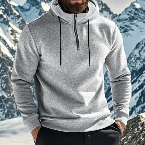 New OUKU Men's Hoodie Quarter Zip Hoodie Fleece Hoodie Apricot Black White Wine Red Hooded Half Zip Plain Pocket Sports & Outdoor Daily Holiday Polyester Streetwear Basic Casual Fall & Winter Clothing Apparel