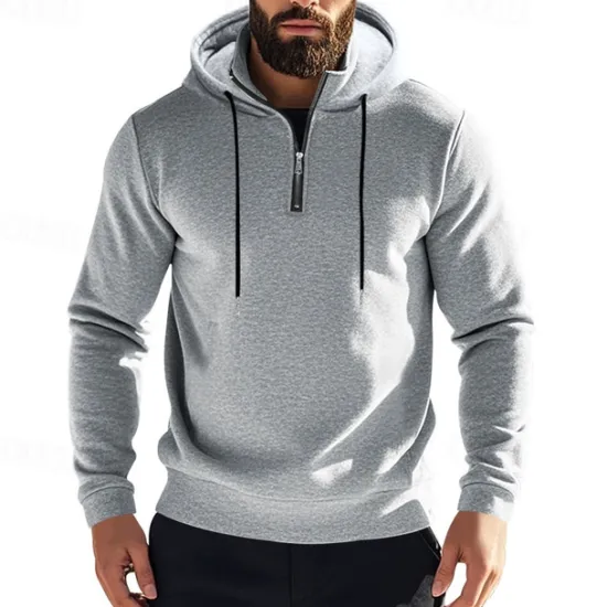 New OUKU Men's Hoodie Quarter Zip Hoodie Fleece Hoodie Apricot Black White Wine Red Hooded Half Zip Plain Pocket Sports & Outdoor Daily Holiday Polyester Streetwear Basic Casual Fall & Winter Clothing Apparel