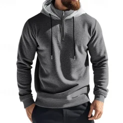 New OUKU Men's Hoodie Quarter Zip Hoodie Fleece Hoodie Apricot Black White Wine Red Hooded Half Zip Plain Pocket Sports & Outdoor Daily Holiday Polyester Streetwear Basic Casual Fall & Winter Clothing Apparel