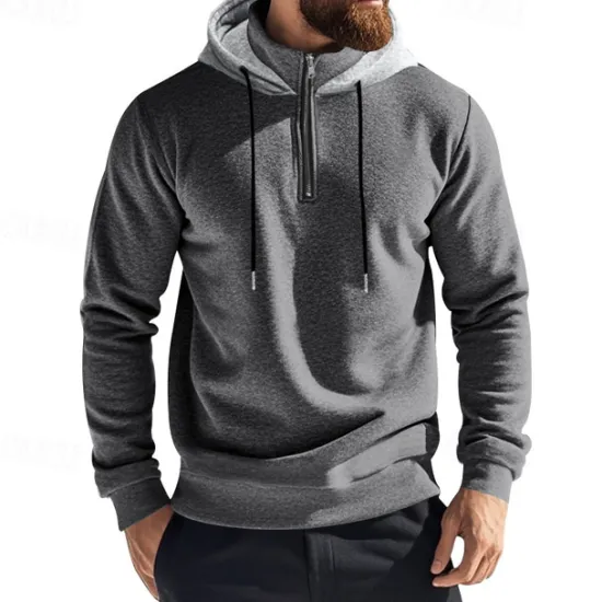 New OUKU Men's Hoodie Quarter Zip Hoodie Fleece Hoodie Apricot Black White Wine Red Hooded Half Zip Plain Pocket Sports & Outdoor Daily Holiday Polyester Streetwear Basic Casual Fall & Winter Clothing Apparel