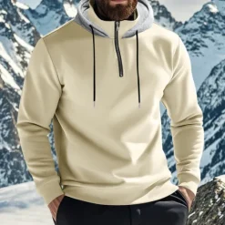New OUKU Men's Hoodie Quarter Zip Hoodie Fleece Hoodie Apricot Black White Wine Red Hooded Half Zip Plain Pocket Sports & Outdoor Daily Holiday Polyester Streetwear Basic Casual Fall & Winter Clothing Apparel
