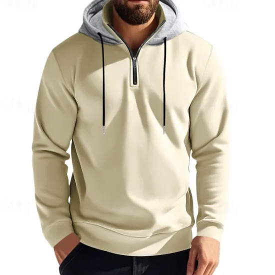 New OUKU Men's Hoodie Quarter Zip Hoodie Fleece Hoodie Apricot Black White Wine Red Hooded Half Zip Plain Pocket Sports & Outdoor Daily Holiday Polyester Streetwear Basic Casual Fall & Winter Clothing Apparel