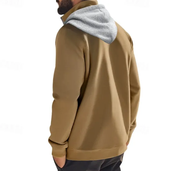 New OUKU Men's Hoodie Quarter Zip Hoodie Fleece Hoodie Apricot Black White Wine Red Hooded Half Zip Plain Pocket Sports & Outdoor Daily Holiday Polyester Streetwear Basic Casual Fall & Winter Clothing Apparel