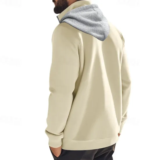 New OUKU Men's Hoodie Quarter Zip Hoodie Fleece Hoodie Apricot Black White Wine Red Hooded Half Zip Plain Pocket Sports & Outdoor Daily Holiday Polyester Streetwear Basic Casual Fall & Winter Clothing Apparel