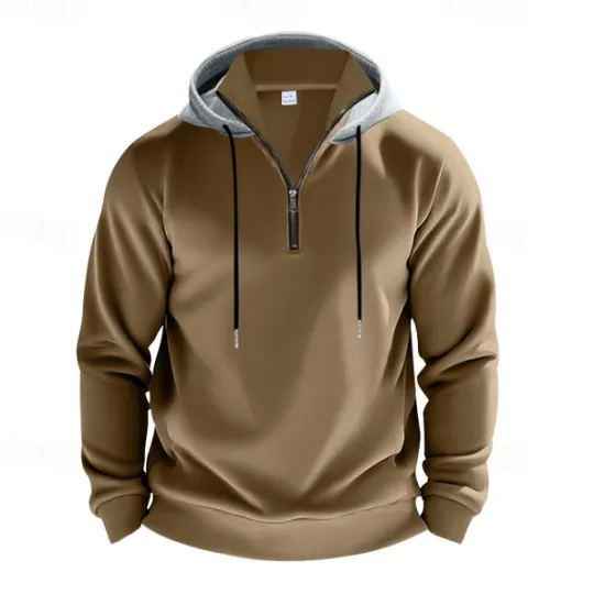 New OUKU Men's Hoodie Quarter Zip Hoodie Fleece Hoodie Apricot Black White Wine Red Hooded Half Zip Plain Pocket Sports & Outdoor Daily Holiday Polyester Streetwear Basic Casual Fall & Winter Clothing Apparel