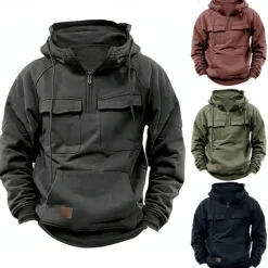 Clearance OUKU Men's Hoodie Quarter Zip Hoodie Tactical Hoodie Tactical Wine Red Black Wine Army Green Navy Blue Hooded Plain Tactical Sports & Outdoor Daily Streetwear Cool Casual Spring & Fall Clothing Apparel