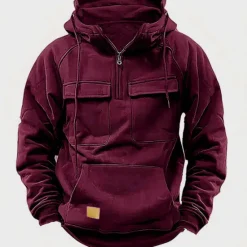 Clearance OUKU Men's Hoodie Quarter Zip Hoodie Tactical Hoodie Tactical Wine Red Black Wine Army Green Navy Blue Hooded Plain Tactical Sports & Outdoor Daily Streetwear Cool Casual Spring & Fall Clothing Apparel