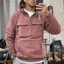 Clearance OUKU Men's Hoodie Quarter Zip Hoodie Tactical Hoodie Tactical Wine Red Black Wine Army Green Navy Blue Hooded Plain Tactical Sports & Outdoor Daily Streetwear Cool Casual Spring & Fall Clothing Apparel