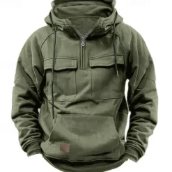 Clearance OUKU Men's Hoodie Quarter Zip Hoodie Tactical Hoodie Tactical Wine Red Black Wine Army Green Navy Blue Hooded Plain Tactical Sports & Outdoor Daily Streetwear Cool Casual Spring & Fall Clothing Apparel