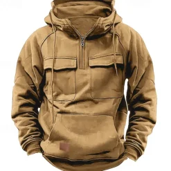 Clearance OUKU Men's Hoodie Quarter Zip Hoodie Tactical Hoodie Tactical Wine Red Black Wine Army Green Navy Blue Hooded Plain Tactical Sports & Outdoor Daily Streetwear Cool Casual Spring & Fall Clothing Apparel