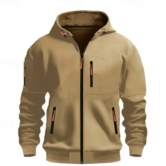 Online OUKU Men's Hoodie Sweatshirt Full Zip Hoodie Black Wine Army Green Navy Blue Blue Hooded Plain Pocket Sports & Outdoor Daily Holiday Polyester Streetwear Basic Casual Spring & Fall Clothing Apparel