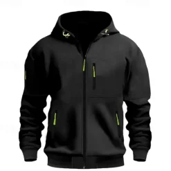 Online OUKU Men's Hoodie Sweatshirt Full Zip Hoodie Black Wine Army Green Navy Blue Blue Hooded Plain Pocket Sports & Outdoor Daily Holiday Polyester Streetwear Basic Casual Spring & Fall Clothing Apparel