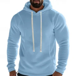 Clearance OUKU Men's Hoodie Sweatshirt Polar Fleece Black Army Green Khaki Dark Gray Light Blue Hooded Plain Drawstring Ribbed Front Pocket Sports & Outdoor Daily Holiday Polyester Streetwear Basic Casual Fall