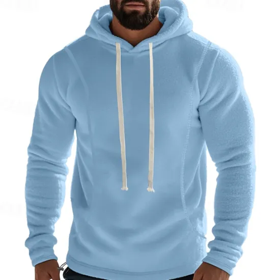 Clearance OUKU Men's Hoodie Sweatshirt Polar Fleece Black Army Green Khaki Dark Gray Light Blue Hooded Plain Drawstring Ribbed Front Pocket Sports & Outdoor Daily Holiday Polyester Streetwear Basic Casual Fall