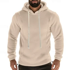 Clearance OUKU Men's Hoodie Sweatshirt Polar Fleece Black Army Green Khaki Dark Gray Light Blue Hooded Plain Drawstring Ribbed Front Pocket Sports & Outdoor Daily Holiday Polyester Streetwear Basic Casual Fall