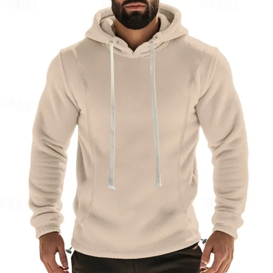 Clearance OUKU Men's Hoodie Sweatshirt Polar Fleece Black Army Green Khaki Dark Gray Light Blue Hooded Plain Drawstring Ribbed Front Pocket Sports & Outdoor Daily Holiday Polyester Streetwear Basic Casual Fall