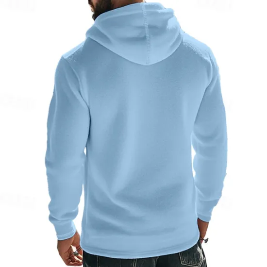 Clearance OUKU Men's Hoodie Sweatshirt Polar Fleece Black Army Green Khaki Dark Gray Light Blue Hooded Plain Drawstring Ribbed Front Pocket Sports & Outdoor Daily Holiday Polyester Streetwear Basic Casual Fall
