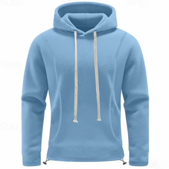 Clearance OUKU Men's Hoodie Sweatshirt Polar Fleece Black Army Green Khaki Dark Gray Light Blue Hooded Plain Drawstring Ribbed Front Pocket Sports & Outdoor Daily Holiday Polyester Streetwear Basic Casual Fall