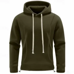 Clearance OUKU Men's Hoodie Sweatshirt Polar Fleece Black Army Green Khaki Dark Gray Light Blue Hooded Plain Drawstring Ribbed Front Pocket Sports & Outdoor Daily Holiday Polyester Streetwear Basic Casual Fall