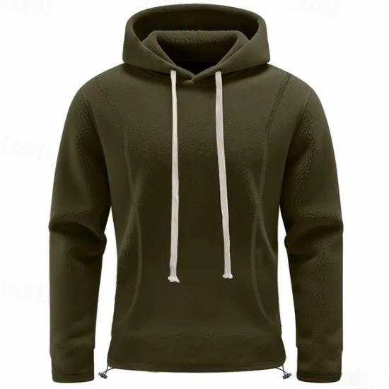 Clearance OUKU Men's Hoodie Sweatshirt Polar Fleece Black Army Green Khaki Dark Gray Light Blue Hooded Plain Drawstring Ribbed Front Pocket Sports & Outdoor Daily Holiday Polyester Streetwear Basic Casual Fall