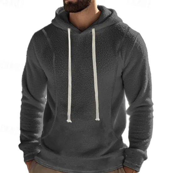Clearance OUKU Men's Hoodie Sweatshirt Polar Fleece Black Army Green Khaki Dark Gray Light Blue Hooded Plain Drawstring Ribbed Front Pocket Sports & Outdoor Daily Holiday Polyester Streetwear Basic Casual Fall
