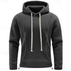 Clearance OUKU Men's Hoodie Sweatshirt Polar Fleece Black Army Green Khaki Dark Gray Light Blue Hooded Plain Drawstring Ribbed Front Pocket Sports & Outdoor Daily Holiday Polyester Streetwear Basic Casual Fall