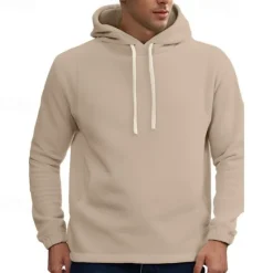 Clearance OUKU Men's Hoodie Sweatshirt Polar Fleece Black Army Green Khaki Dark Gray Light Blue Hooded Plain Drawstring Ribbed Front Pocket Sports & Outdoor Daily Holiday Polyester Streetwear Basic Casual Fall