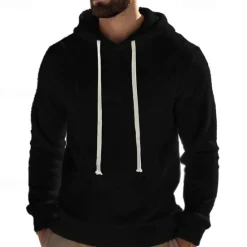 Clearance OUKU Men's Hoodie Sweatshirt Polar Fleece Black Army Green Khaki Dark Gray Light Blue Hooded Plain Drawstring Ribbed Front Pocket Sports & Outdoor Daily Holiday Polyester Streetwear Basic Casual Fall