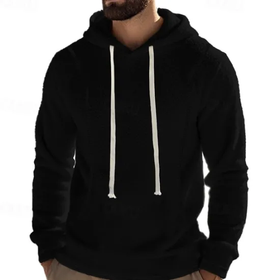 Clearance OUKU Men's Hoodie Sweatshirt Polar Fleece Black Army Green Khaki Dark Gray Light Blue Hooded Plain Drawstring Ribbed Front Pocket Sports & Outdoor Daily Holiday Polyester Streetwear Basic Casual Fall