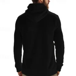 Clearance OUKU Men's Hoodie Sweatshirt Polar Fleece Black Army Green Khaki Dark Gray Light Blue Hooded Plain Drawstring Ribbed Front Pocket Sports & Outdoor Daily Holiday Polyester Streetwear Basic Casual Fall
