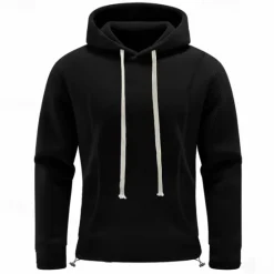 Clearance OUKU Men's Hoodie Sweatshirt Polar Fleece Black Army Green Khaki Dark Gray Light Blue Hooded Plain Drawstring Ribbed Front Pocket Sports & Outdoor Daily Holiday Polyester Streetwear Basic Casual Fall