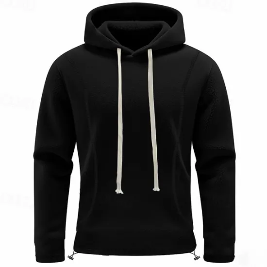 Clearance OUKU Men's Hoodie Sweatshirt Polar Fleece Black Army Green Khaki Dark Gray Light Blue Hooded Plain Drawstring Ribbed Front Pocket Sports & Outdoor Daily Holiday Polyester Streetwear Basic Casual Fall